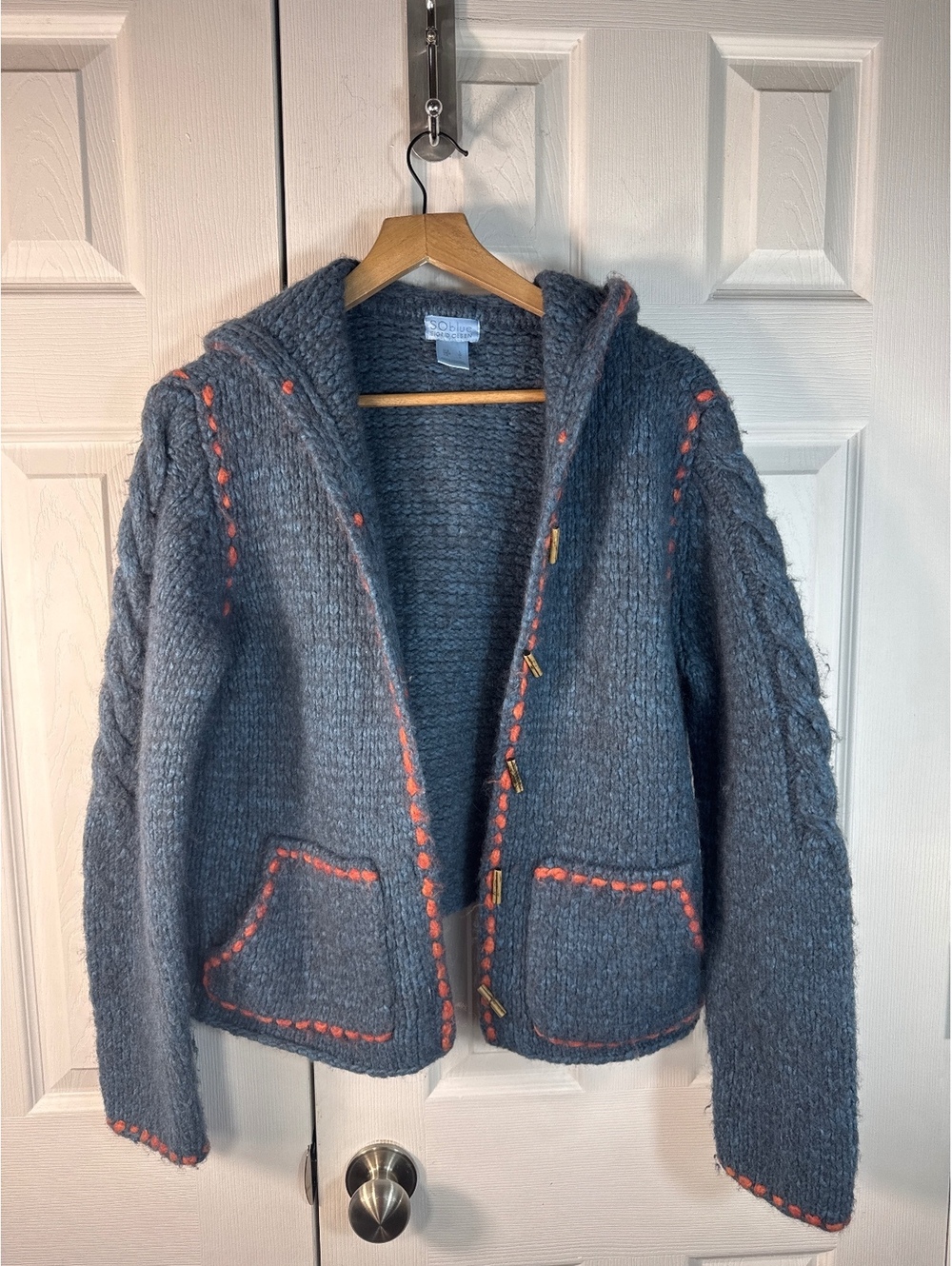 SOblue by Sigrid Olsen Blue Wool Blend Hooded Cardigan Jacket Large